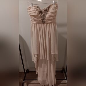 City Studio Cream High Low Dress with Embellished Bodice